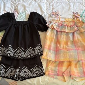 Summer Short Set Bundle - Black & White Embroidered Set + Madras Set 5T